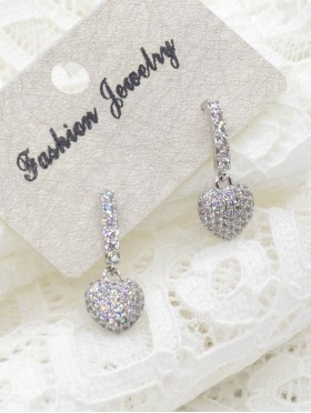 Rhinestone Heart Earring  (925 silver)