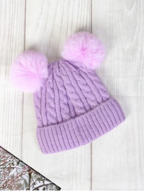 Double Pom Pom Knitted Hat  (Plush Inside)