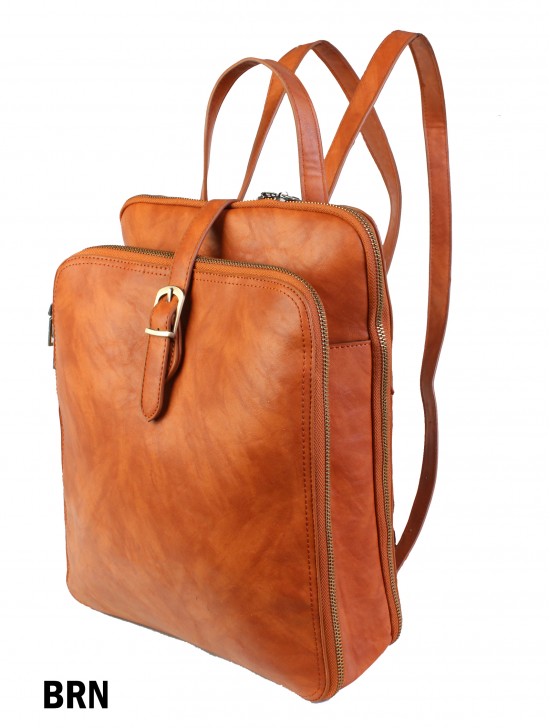 Faux Leather Laptop Backpack W/ Multiple Compartments