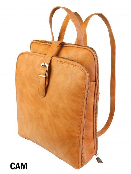 Faux Leather Laptop Backpack W/ Multiple Compartments