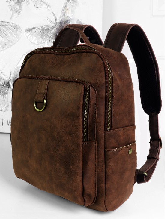 Faux Leather Laptop Backpack W/ Multiple Compartments