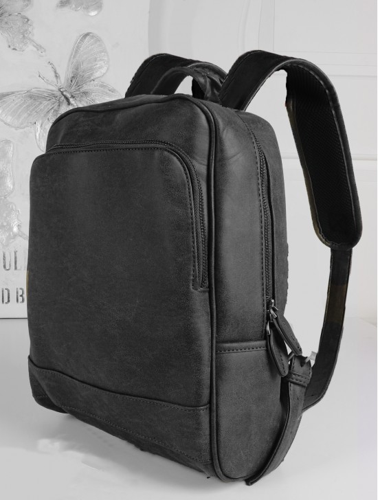 Faux Leather Laptop Backpack W/ Multiple Compartments