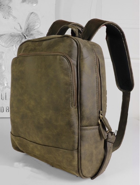 Faux Leather Laptop Backpack W/ Multiple Compartments