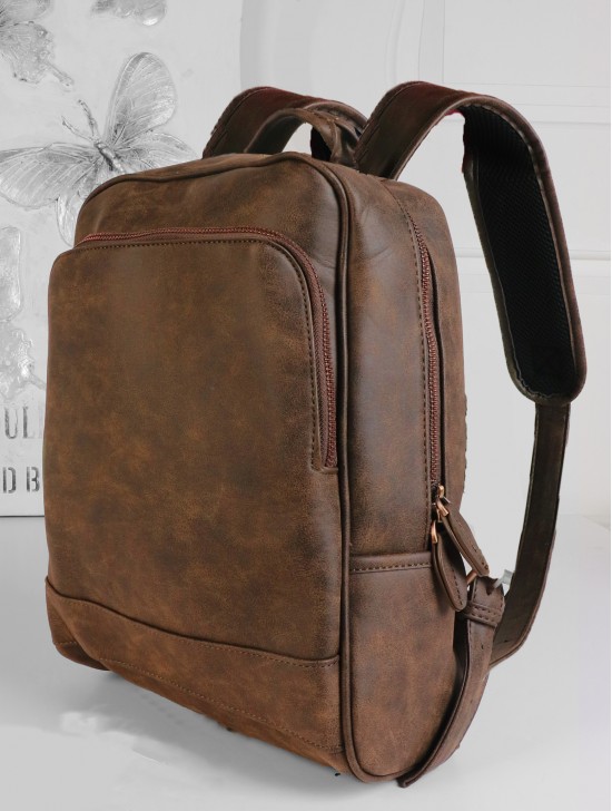 Faux Leather Laptop Backpack W/ Multiple Compartments