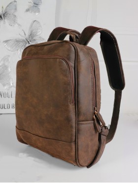 Faux Leather Laptop Backpack W/ Multiple Compartments