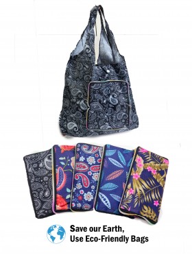 Abstract Flower Themed Reusable Foldable Shopping Bags W/ Zipper(6 pcs)