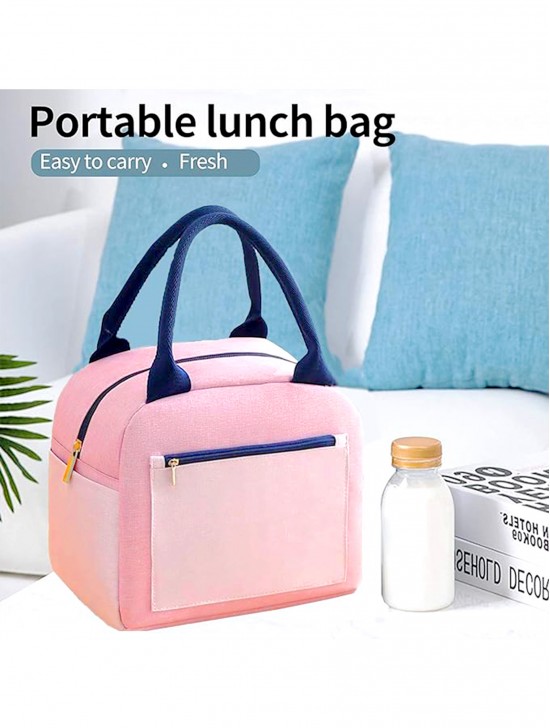 2-Tone Insulated Lunch Bag with Zip Closure and Zip Outside Pocket