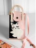 Large Capacity Super Soft Cat Patterned Knitted Cellphone Bag W Strap