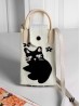 Large Capacity Super Soft Cat Patterned Knitted Cellphone Bag W Strap