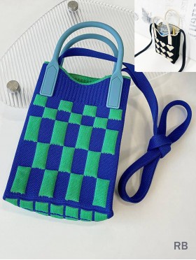 Large Capacity Super Soft Checker Patterned Knitted Cellphone Bag W Strap