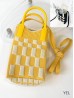 Large Capacity Super Soft Checker Patterned Knitted Cellphone Bag W Strap