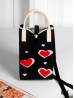 Large Capacity Super Soft Heart Patterned Knitted Cellphone Bag W Strap