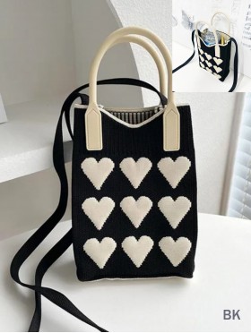 Large Capacity Super Soft Heart Patterned Knitted Cellphone Bag W Strap