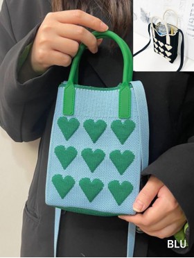 Large Capacity Super Soft Heart Patterned Knitted Cellphone Bag W Strap