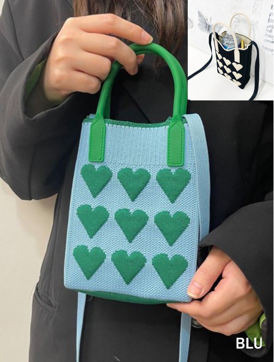 Large Capacity Super Soft Heart Patterned Knitted Cellphone Bag W Strap