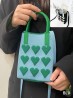 Large Capacity Super Soft Heart Patterned Knitted Cellphone Bag W Strap