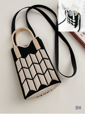 Large Capacity Trendy Rombus Patterned Knitted Soft Cellphone Bag W Strap