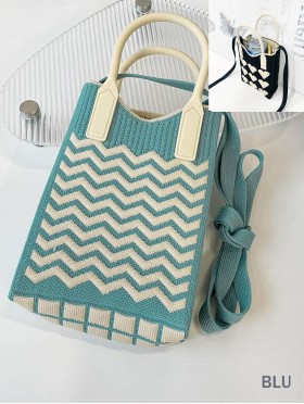 Large Capacity Trendy Wave Patterned Knitted Soft Cellphone Bag W Strap