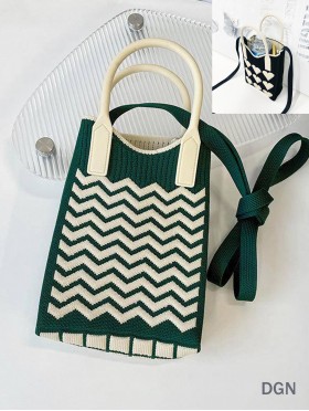 Large Capacity Trendy Wave Patterned Knitted Soft Cellphone Bag W Strap