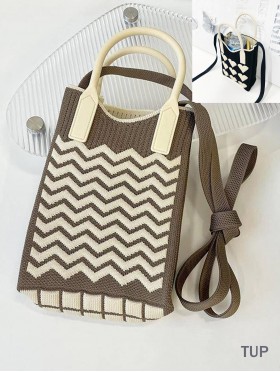 Large Capacity Trendy Wave Patterned Knitted Soft Cellphone Bag W Strap