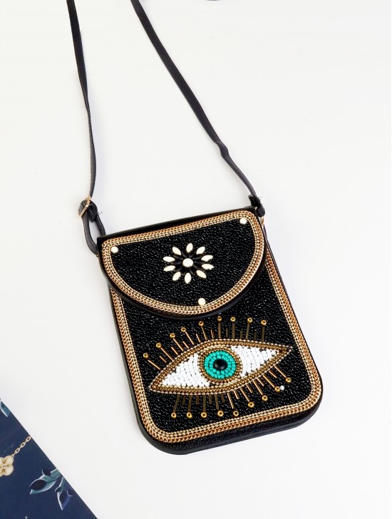 Hand-made Beaded Faux Leather Mini Purse