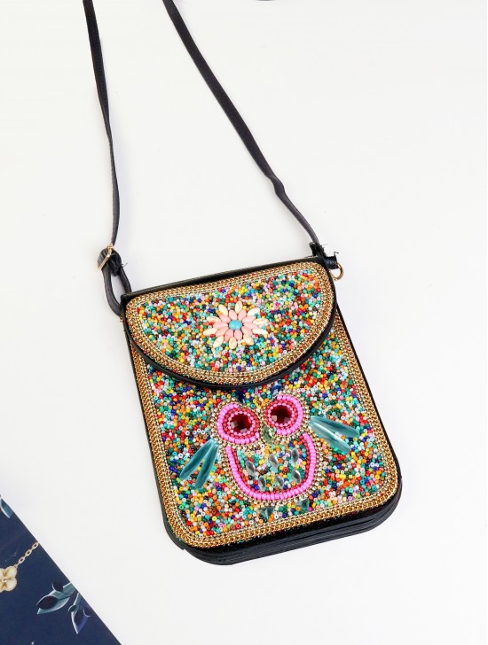 Hand-made Beaded Faux Leather Mini Purse