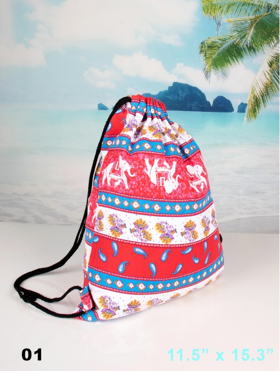 Patterned Drawstring Canvas Bag/Backpack,