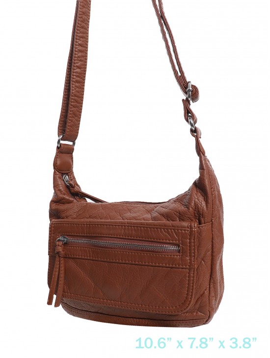 Solid Faux Leather Front Pocket Satchel