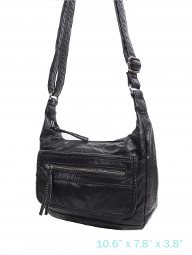 Solid Faux Leather Front Pocket Satchel