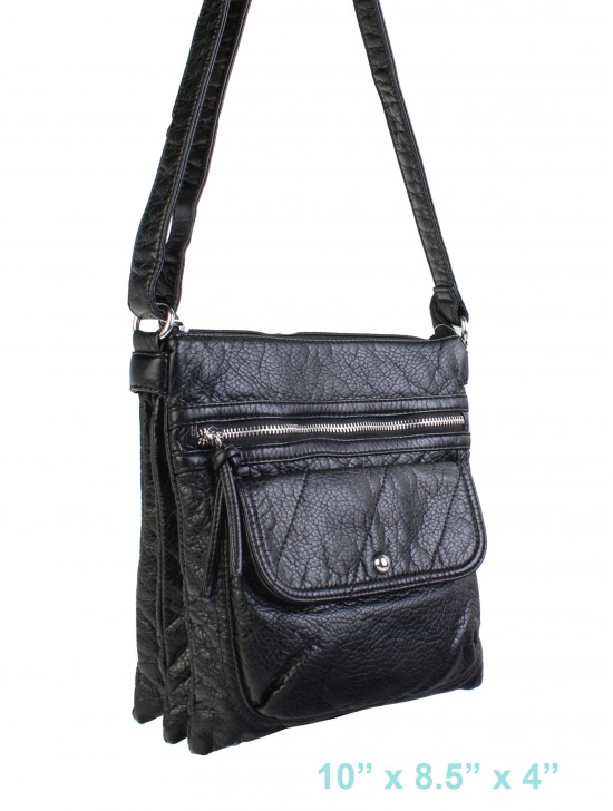 Solid Faux Leather Front Pocket Satchel