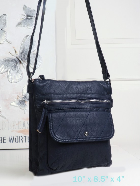 Solid Faux Leather Front Pocket Satchel