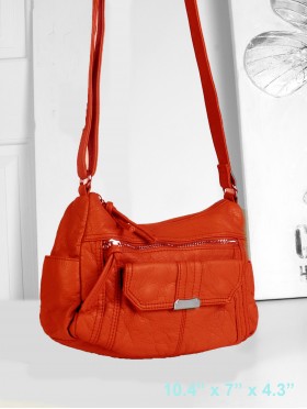 Solid Faux Leather Front Pocket Satchel