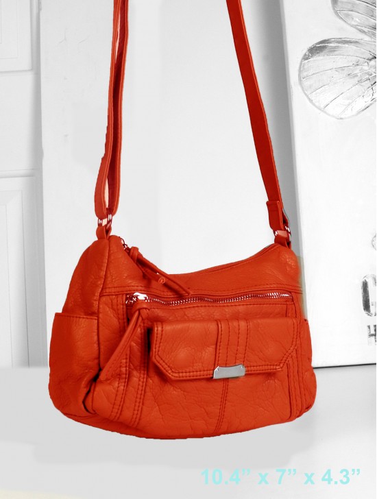 Solid Faux Leather Front Pocket Satchel