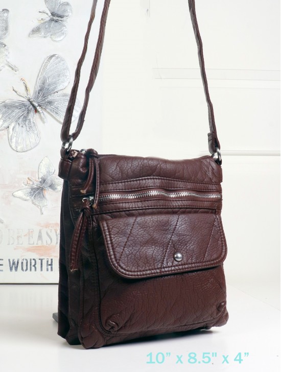 Solid Faux Leather Front Pocket Satchel