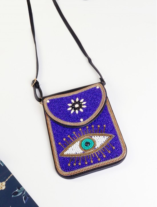 Hand-made Beaded Faux Leather Mini Purse