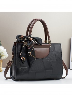 Faux Leather Satchel Bag W/ Lace Ribbon