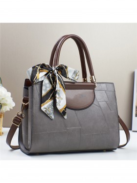 Faux Leather Satchel Bag W/ Lace Ribbon