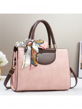 Faux Leather Satchel Bag W/ Lace Ribbon