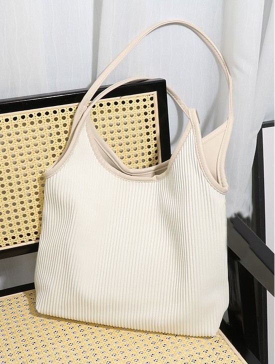 Faux Leather Ribbed Satchel Bag with Strap 