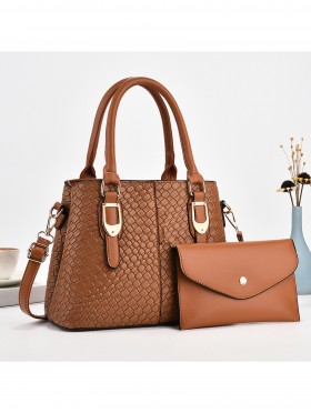 2 in 1 Faux Leather Satchel Bag 