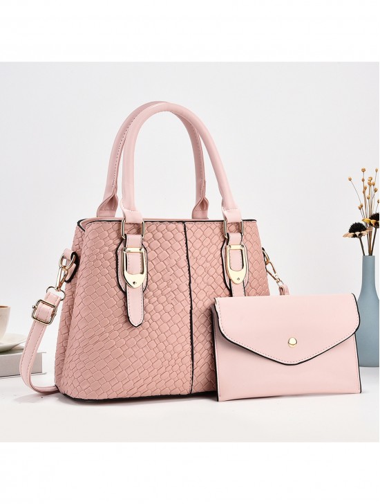 2 in 1 Faux Leather Satchel Bag 