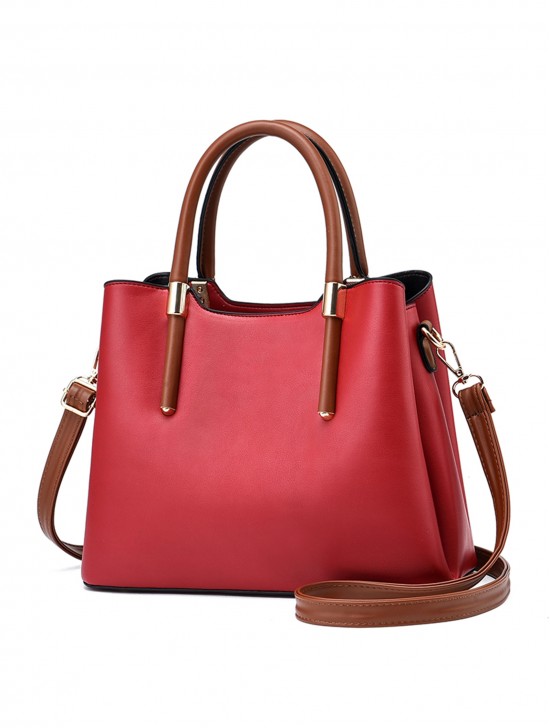 Faux Leather Satchel Bag 