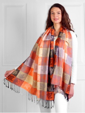 Maple Leaf Print Pashmina W/ Tassels