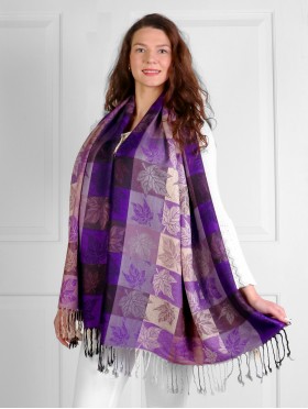 Maple Leaf Print Pashmina W/ Tassels