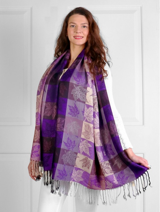 Maple Leaf Print Pashmina W/ Tassels