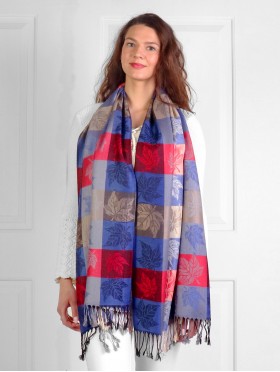 Maple Leaf Print Pashmina W/ Tassels