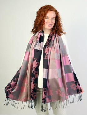 Maple Leaf Print Pashmina W/ Tassels