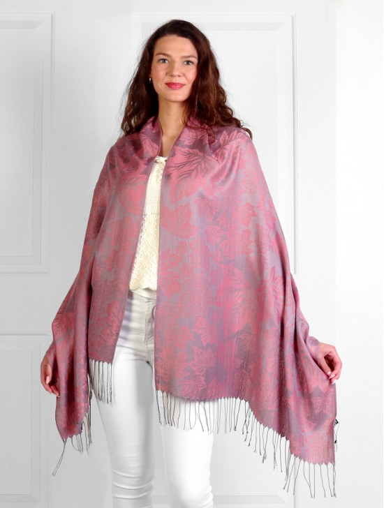 Maple Leaf Print Pashmina W/ Tassels