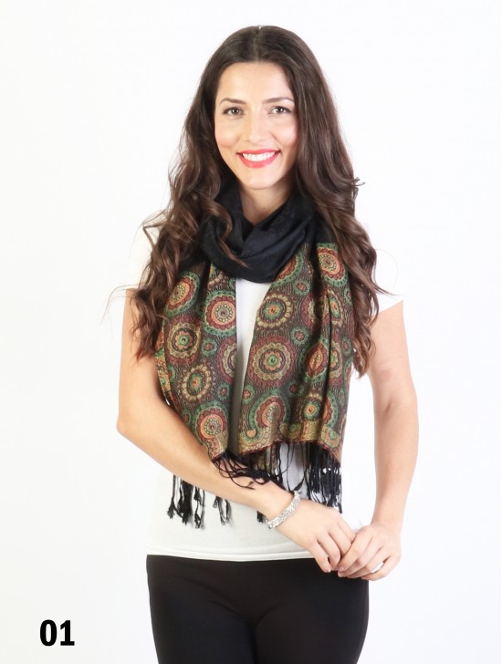 Circle Print Fashion Pashmina W/ Tassels