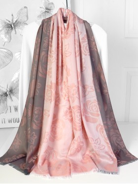 Rose Print Fashion Pashmina W/ Cut Tassels